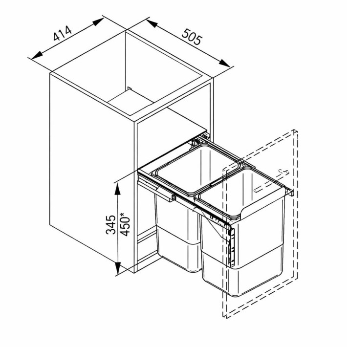 REJS JC 607 Kihúzható szemetes (2x15L), 45-ös szekrénybe H-345, 505 mm mély