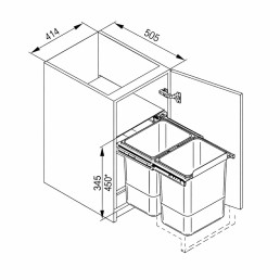 REJS JC 607 Kihúzható szemetes (2x15L), 45-ös szekrénybe H-345, 505 mm mély