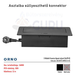 Asztalba süllyeszthető konnektor, fekete, kerekített széllel