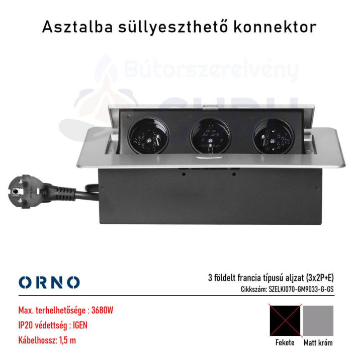 Asztallapba építhető konnektor ezüst, kerekített széllel 