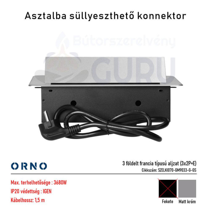 Asztallapba építhető konnektor ezüst, kerekített széllel 