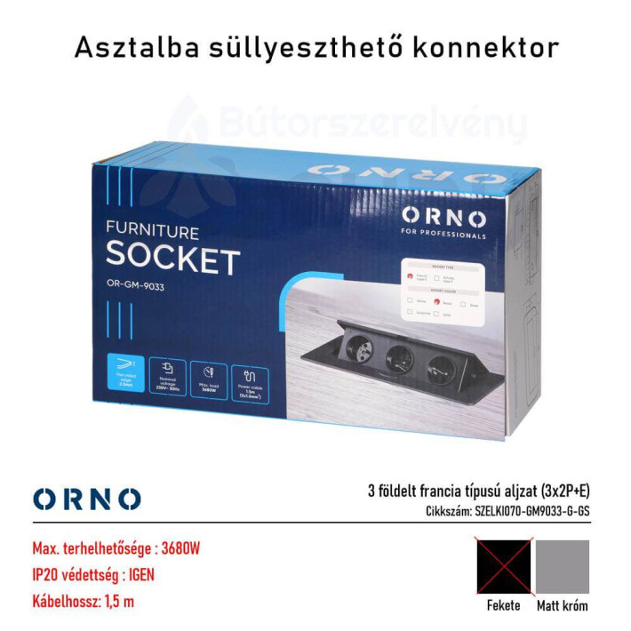 Asztallapba építhető konnektor ezüst, kerekített széllel 