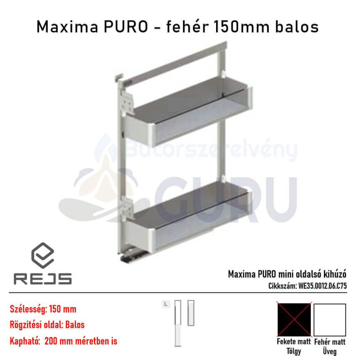 Maxima PURO mini oldalsó kihúzó Matt fehér / üveges 150 mm - Balos