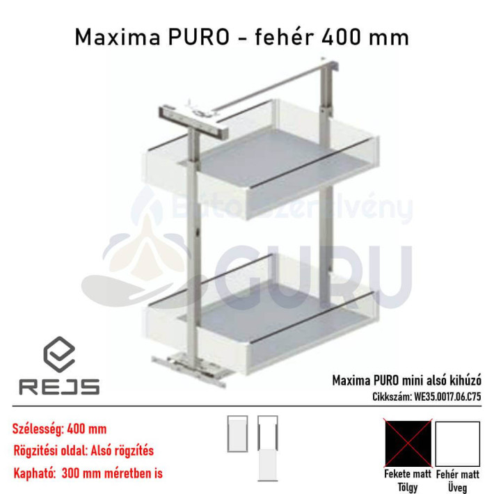 Maxima PURO mini alsó kihúzó Fehér / üveges 400 mm