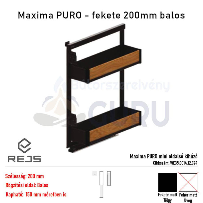 Maxima PURO mini oldalsó kihúzó Fekete / tölgy 200 mm - Balos