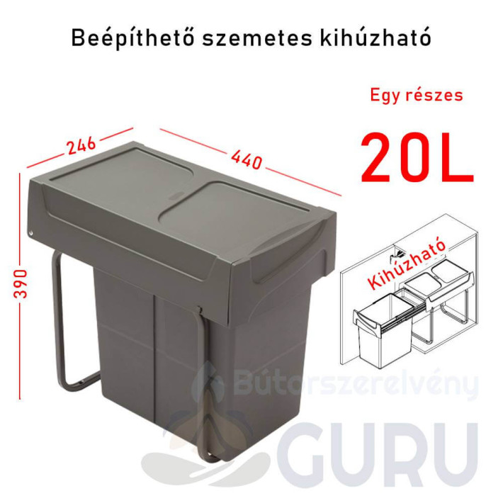 kihúzható szemetes 20 literes nyíló ajtóhoz