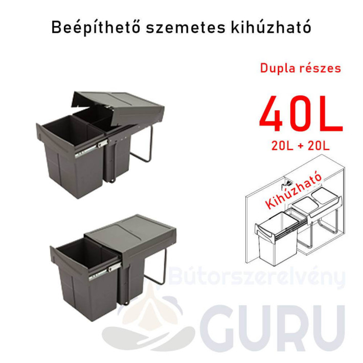 kihúzható szemetes 2x20 literes nyíló ajtóhoz