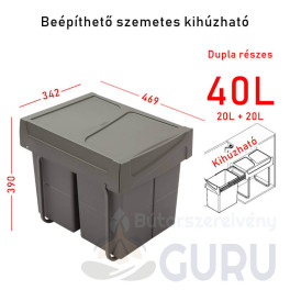 kihúzható szemetes 2x20 literes nyíló ajtóhoz