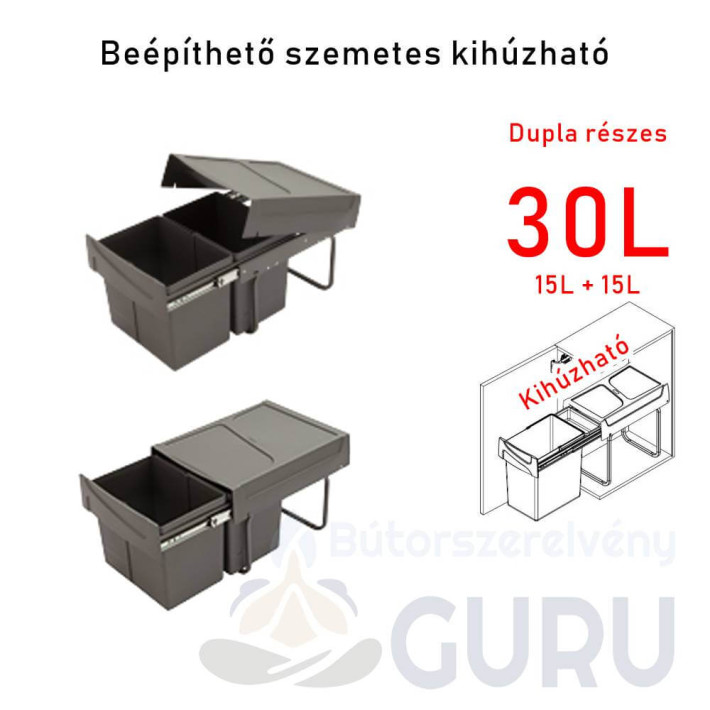 kihúzható szemetes 2x15 literes nyíló ajtóhoz