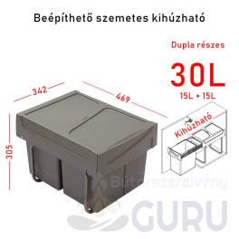 kihúzható szemetes 2x15 literes nyíló ajtóhoz